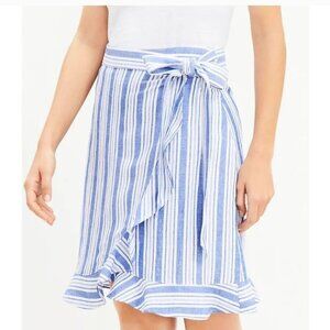 Loft Linen Blend Nautical Striped Ruffle Wrap Skirt NWT Size 16